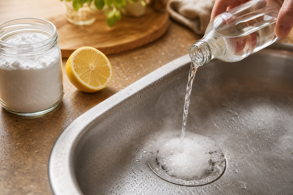 Bicarbonate et vinaigre blanc pour déboucher une canalisation