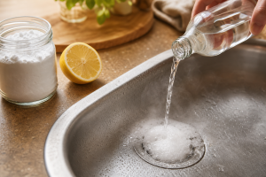 Bicarbonate et vinaigre blanc pour déboucher une canalisation